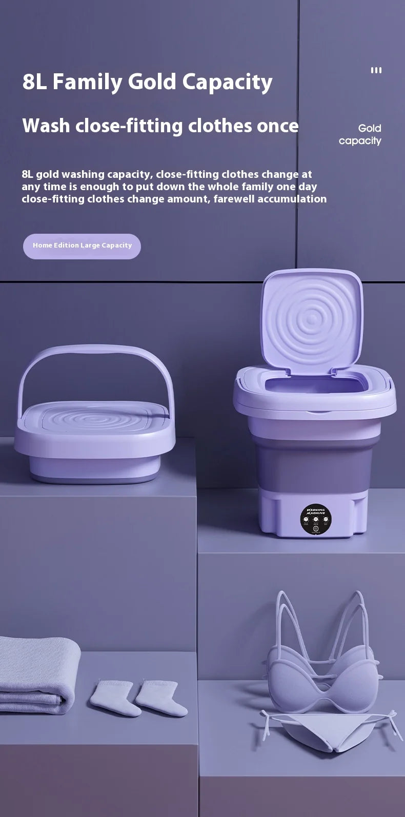 Machine à laver pliable Portable 8l