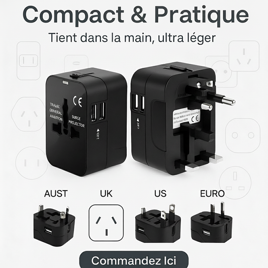 Adaptateur de voyage universel de courant alternatif, adaptateur USB